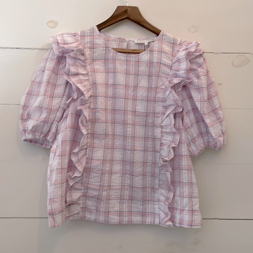 ENGLISH FACTORY | NWT! Plaid cotton blouse with half length puff sleeves